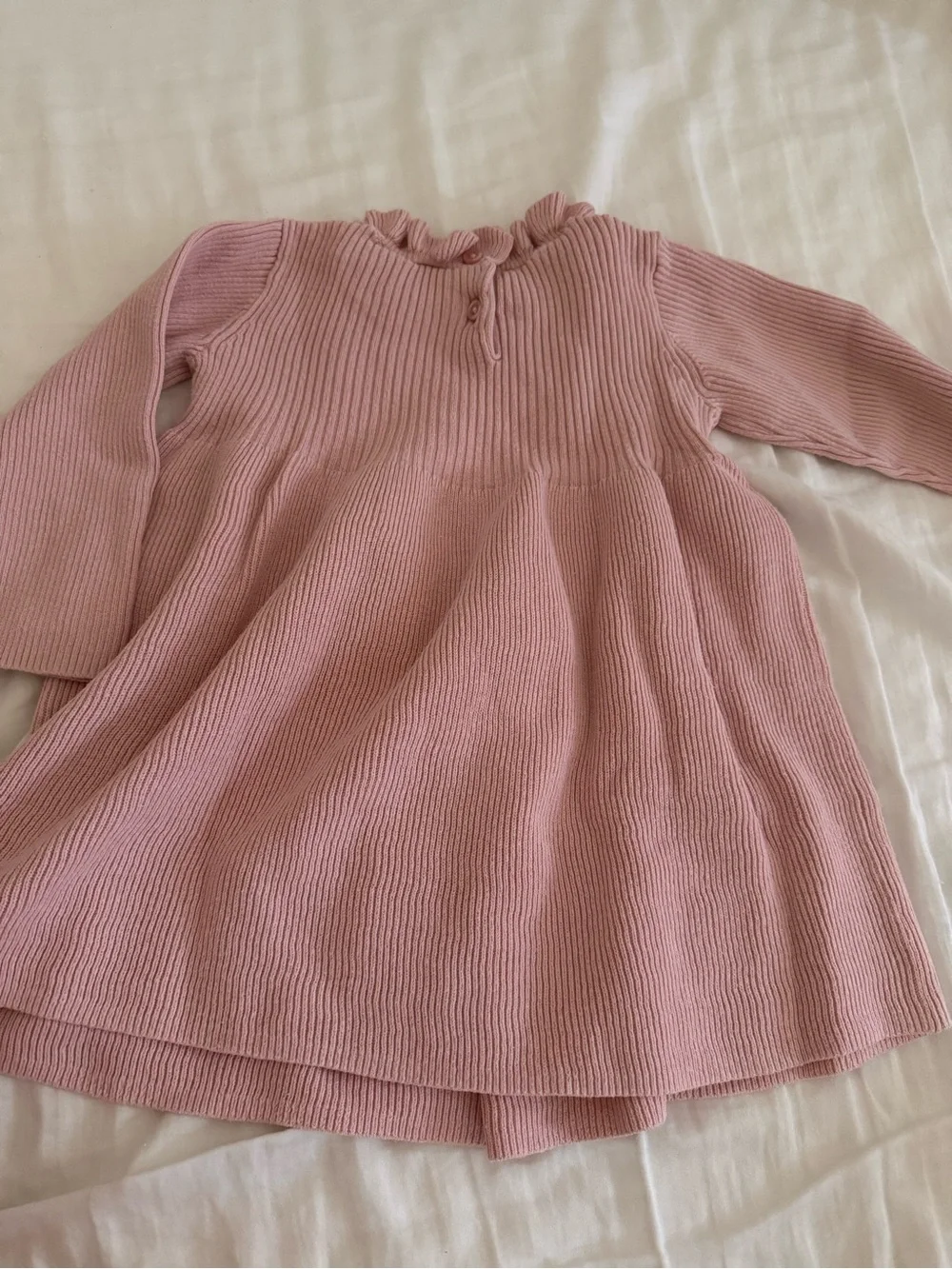 Baby Gap Pink Ribbed Sweater Dress Ruffle Neck 18-24M
